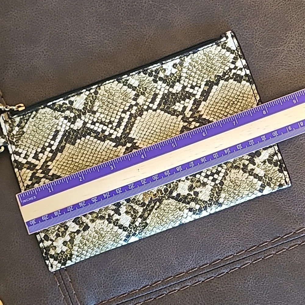 Lauren Ralph Lauren Polo Faux Reptile Wristlet Wallet Flower Dangles Designer